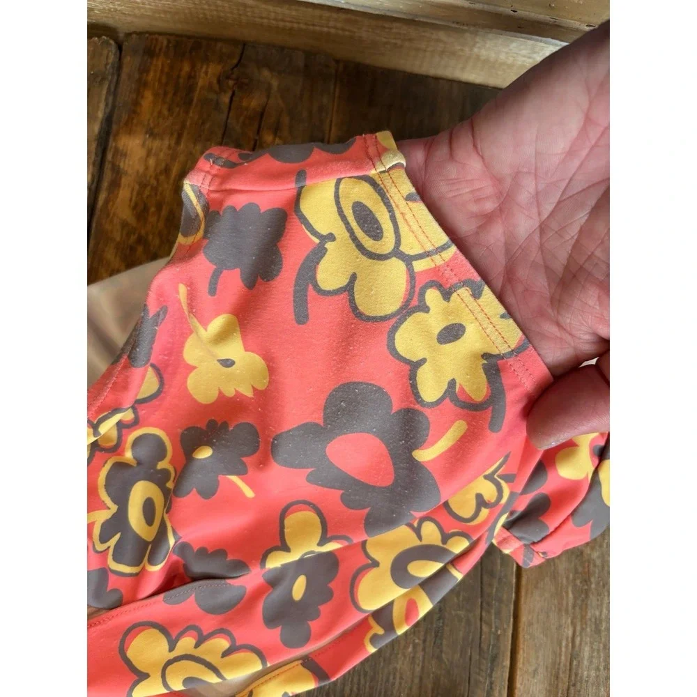 Little Stella Girls Tankini Swimsuit 2 Piece Floral Coral Grey Yellow‎ Size XL